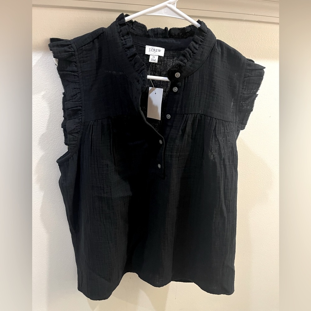 J Crew Black Blouse With Ruffles